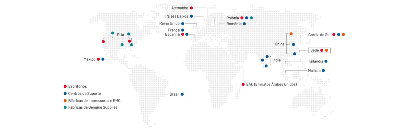 Global map showing TSC Auto ID’s worldwide offices, support hubs, and manufacturing sites.